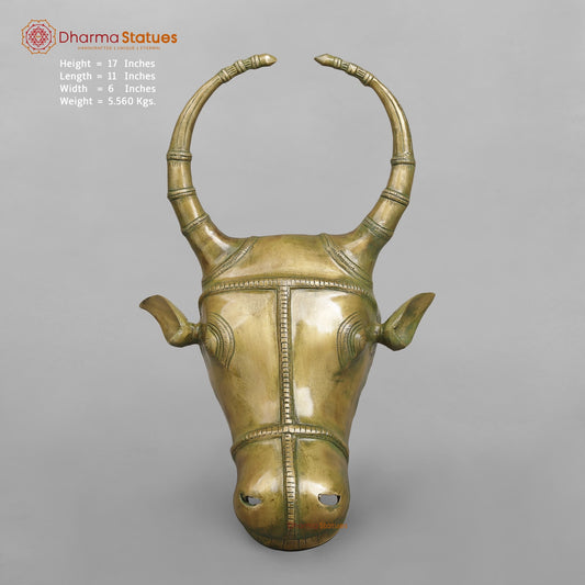 Brass Nandi Head Hanging Fine, Patina Finish 17”