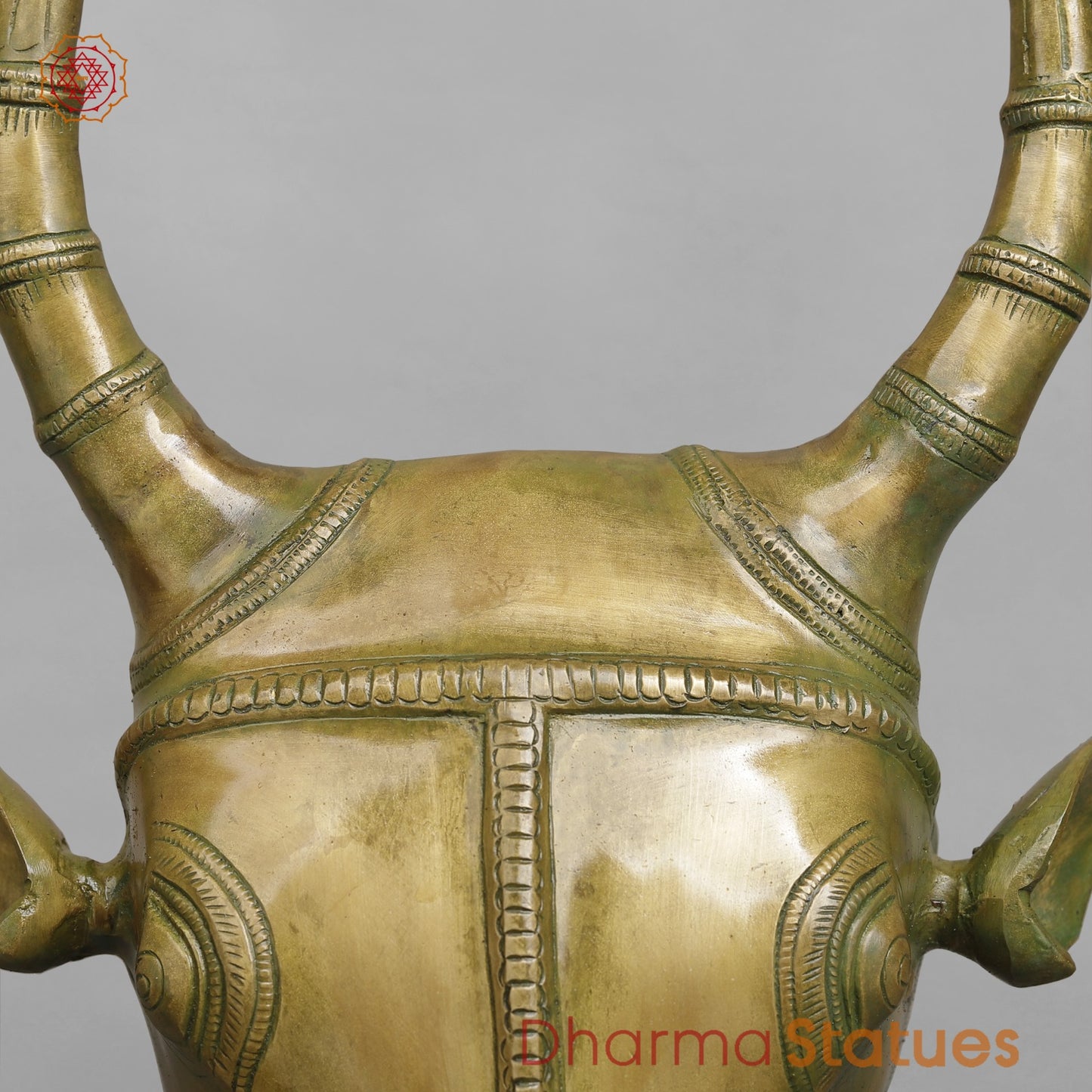 Brass Nandi Head Hanging Fine, Patina Finish 17”