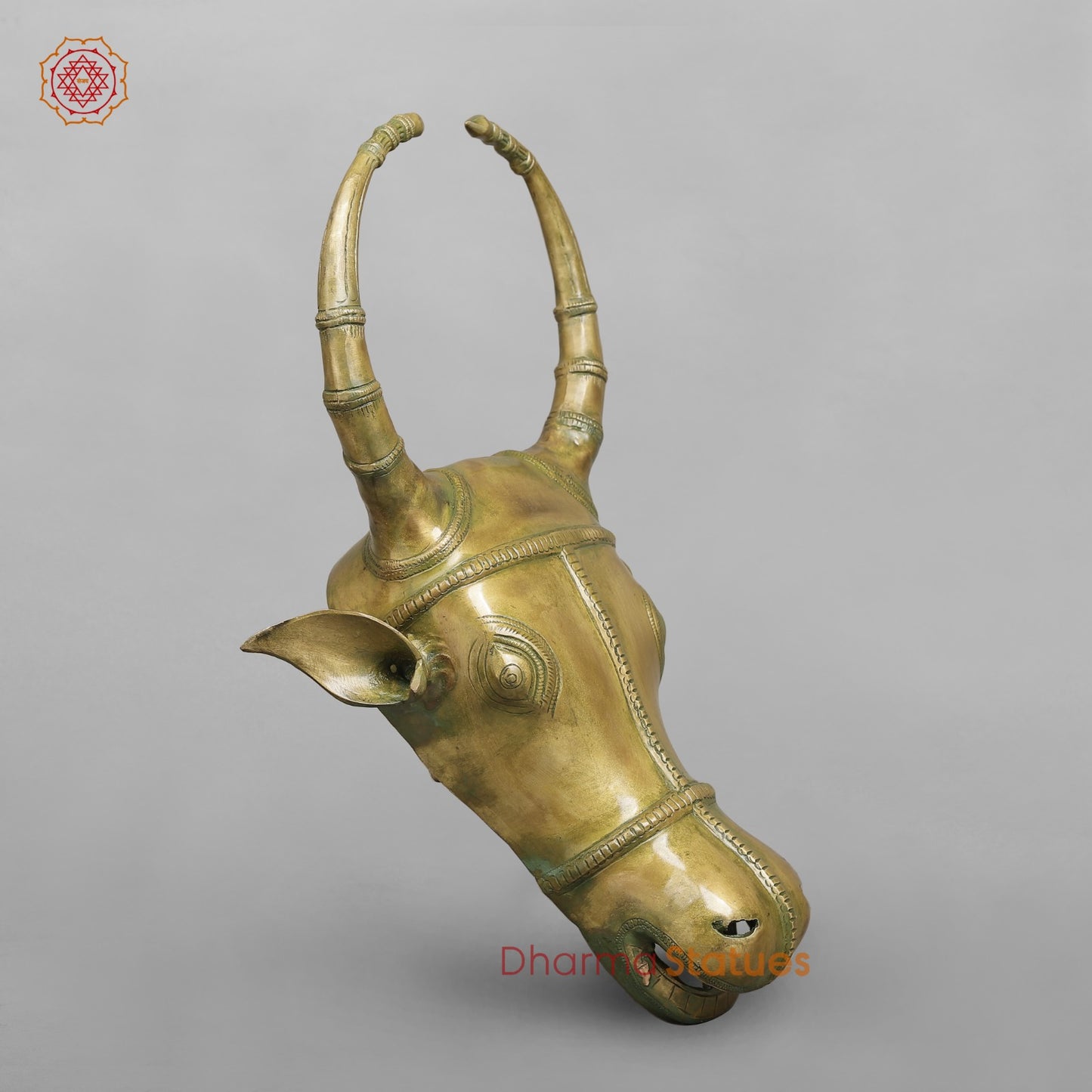 Brass Nandi Head Hanging Fine, Patina Finish 17”
