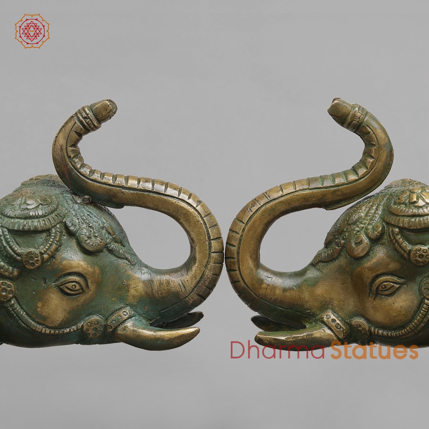 Brass Elephants Fine Carving, Patina Finish 9” (Pair)