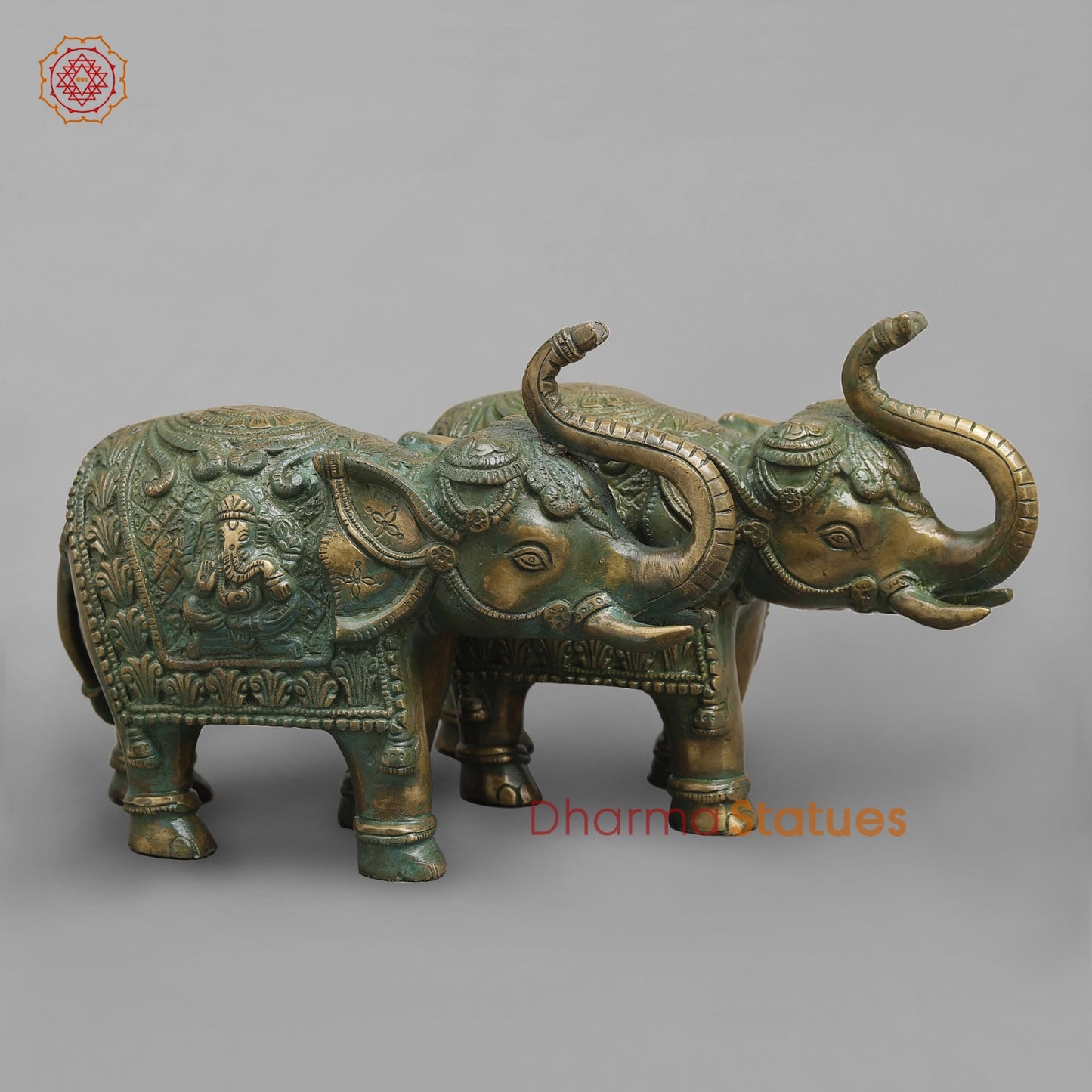 Brass Elephants Fine Carving, Patina Finish 9” (Pair)