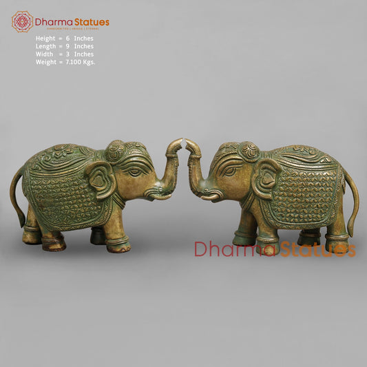 Brass Elephants Flower Carving, Patina Finish 9” (Pair)