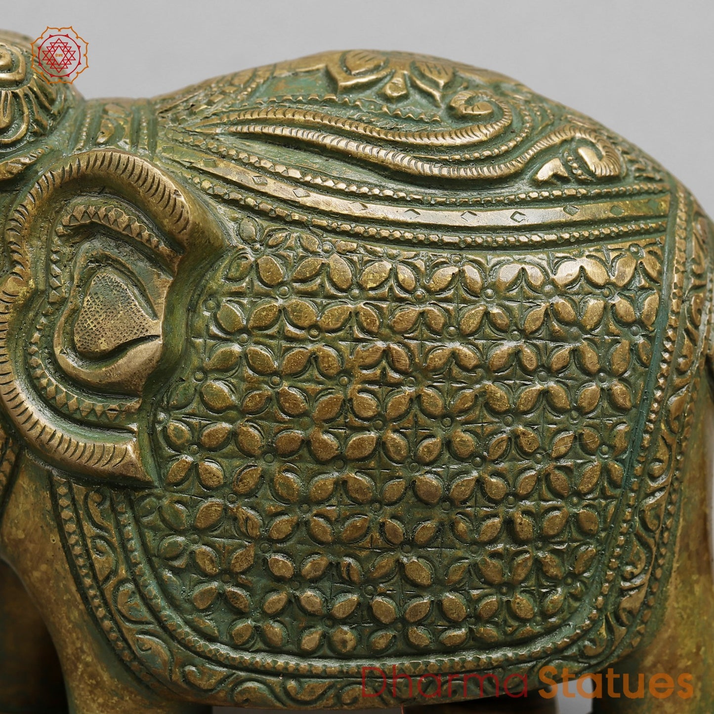 Brass Elephants Flower Carving, Patina Finish 9” (Pair)