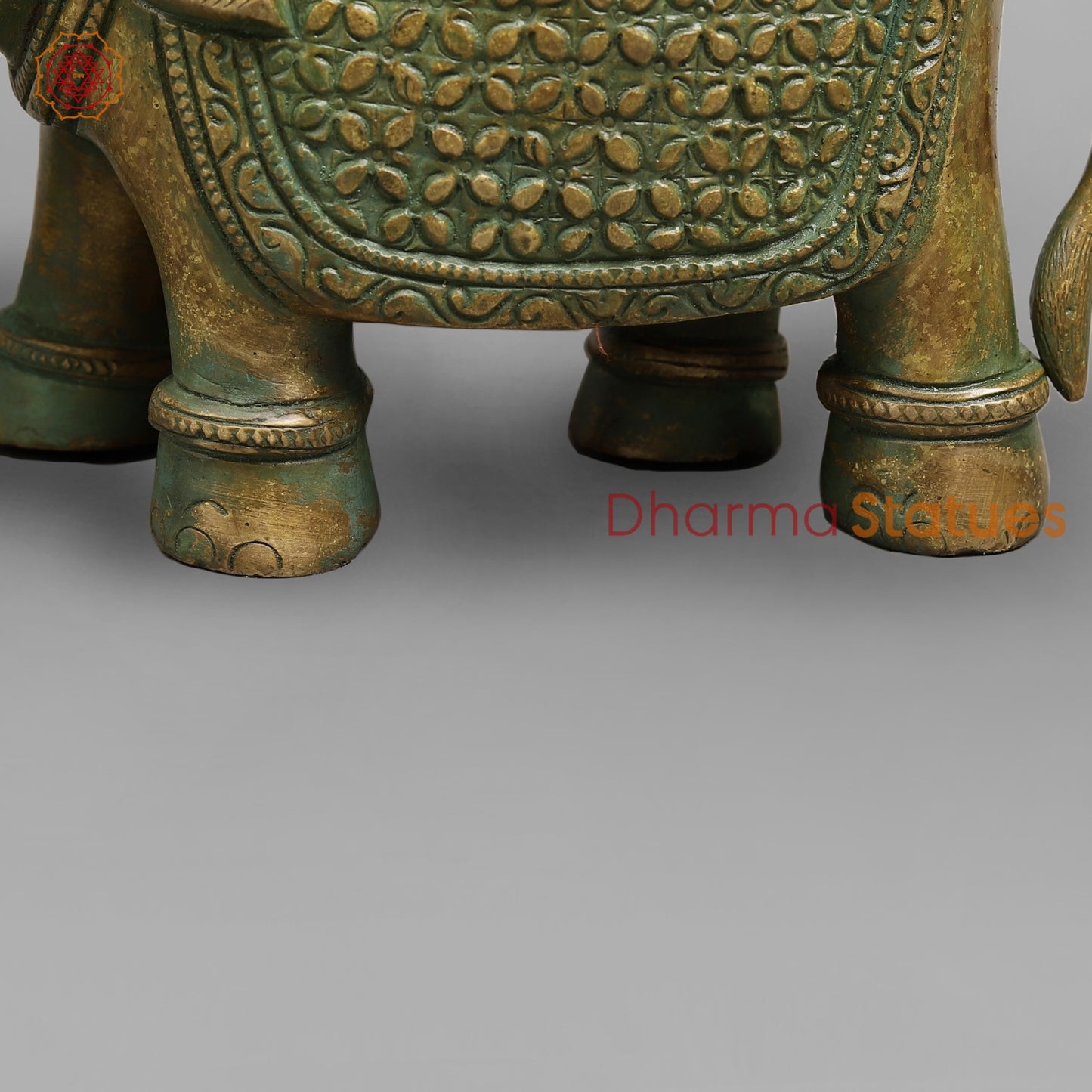 Brass Elephants Flower Carving, Patina Finish 9” (Pair)