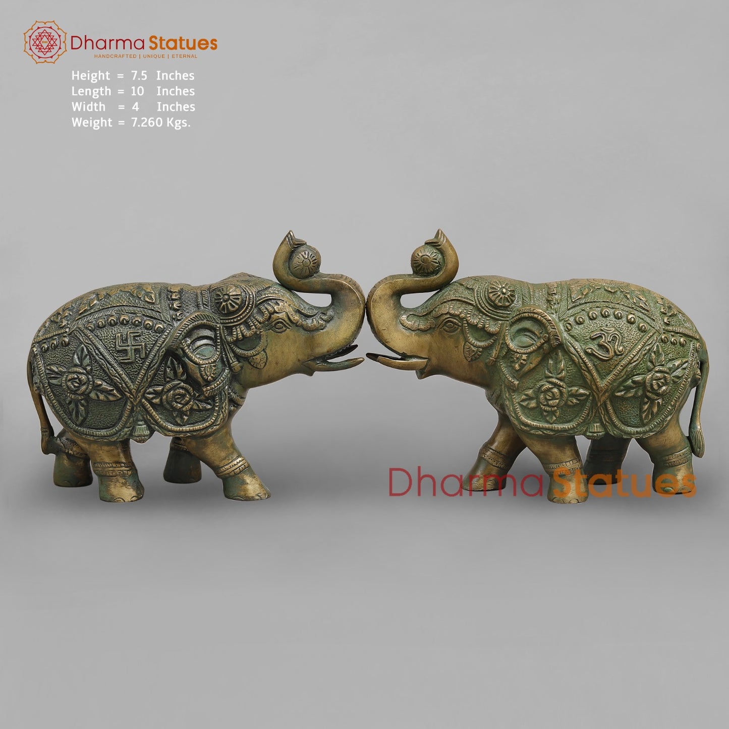 Brass Elephants Fine Carving, Patina Finish 10”(Pair)
