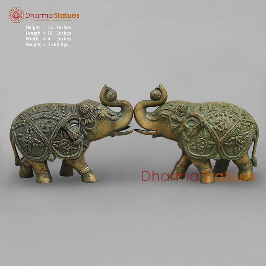 Brass Elephants Fine Carving, Patina Finish 10”(Pair)