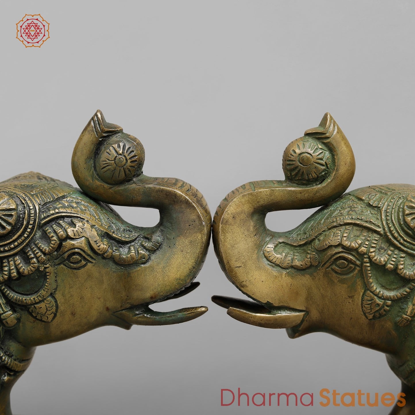 Brass Elephants Fine Carving, Patina Finish 10”(Pair)