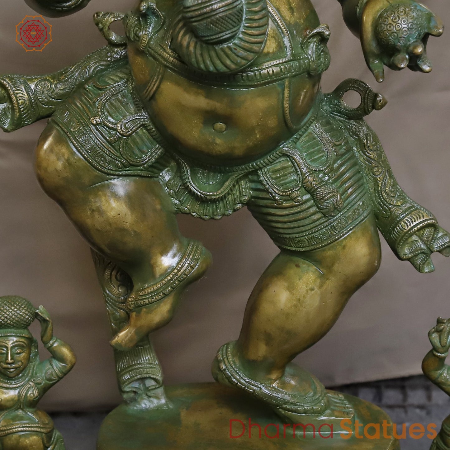 Brass Dancing Ganesh With Devotees Fine, Patina Ganesh 40”