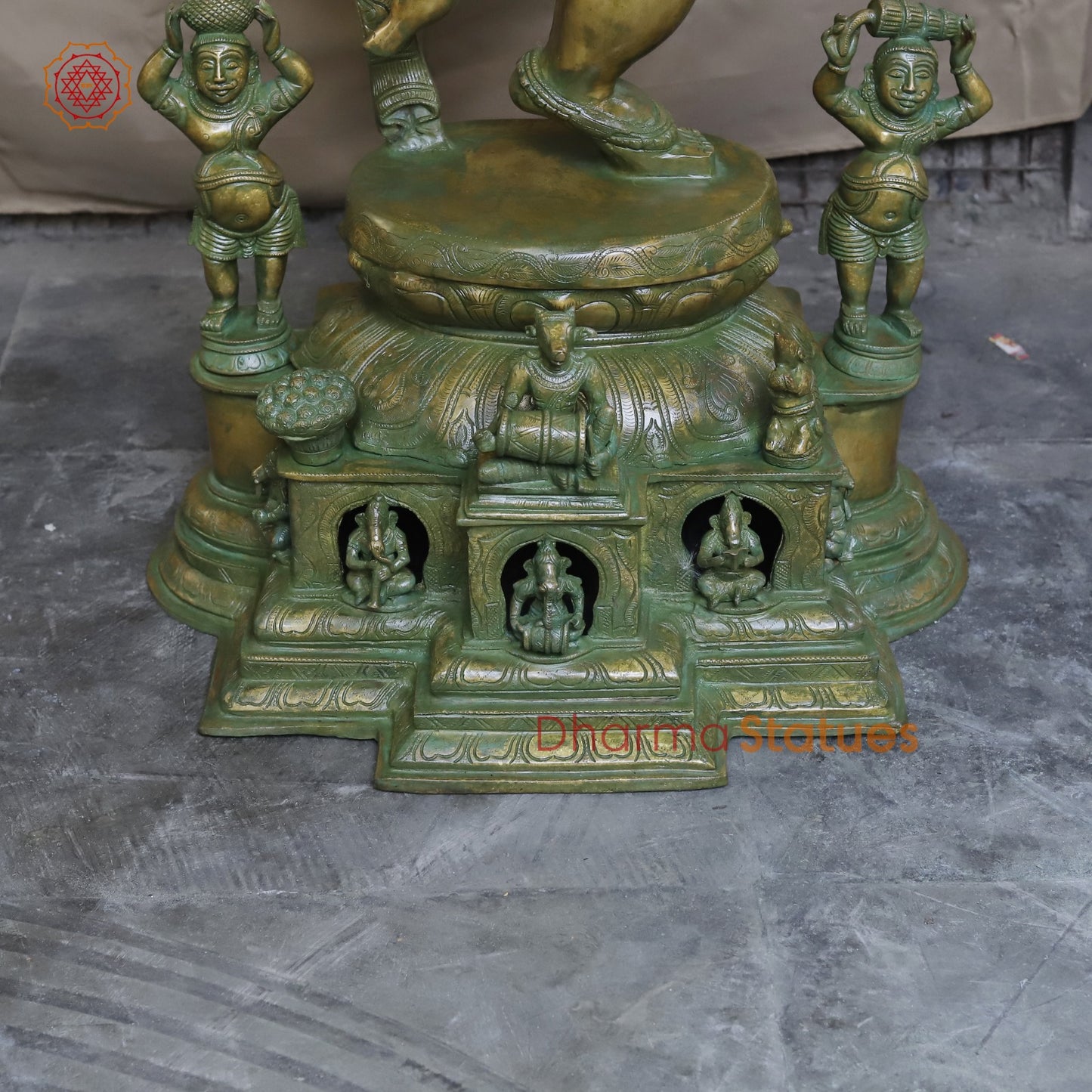 Brass Dancing Ganesh With Devotees Fine, Patina Ganesh 40”