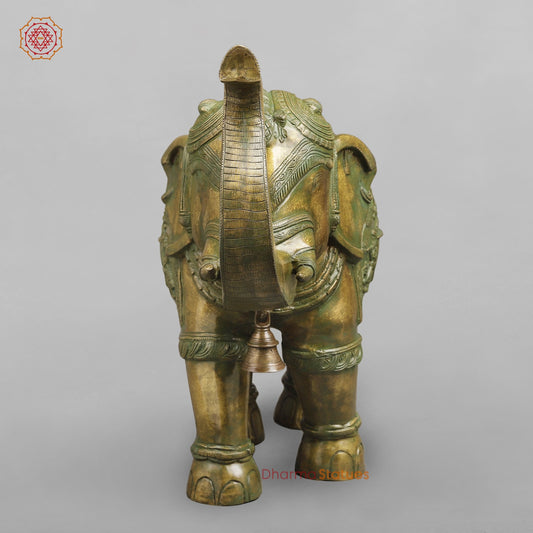 Brass Elephants With Doli Carving Fine, Patina Finish 27”