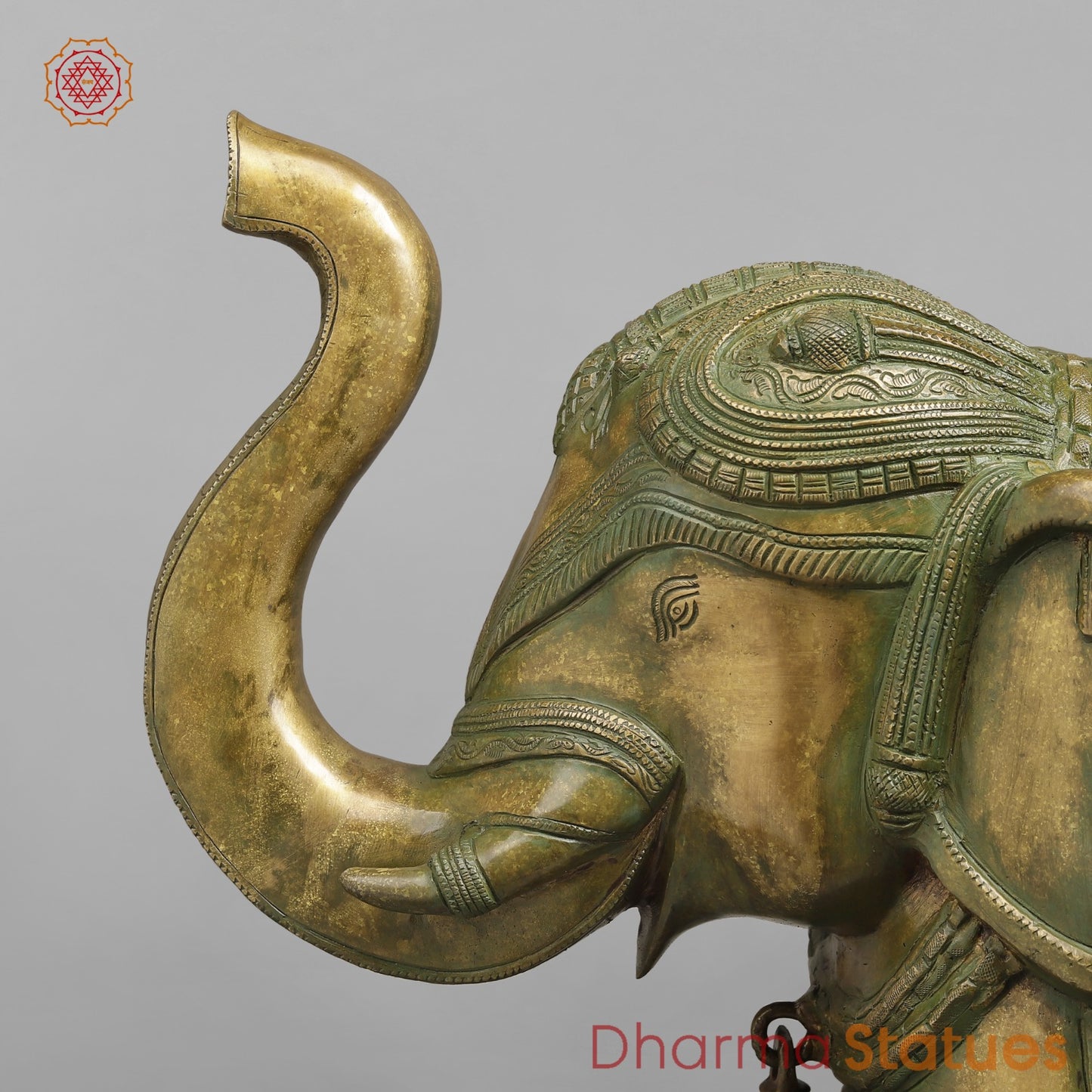 Brass Elephants With Doli Carving Fine, Patina Finish 27”