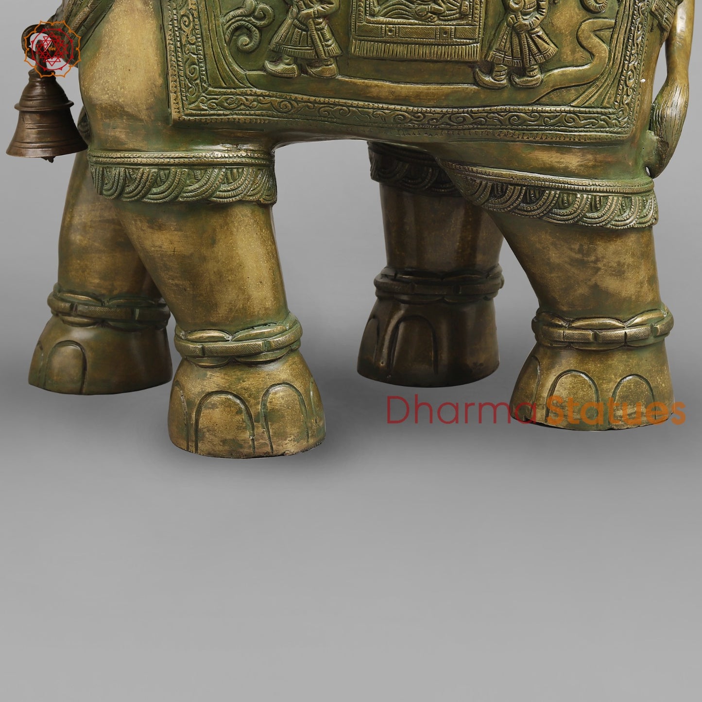 Brass Elephants With Doli Carving Fine, Patina Finish 27”