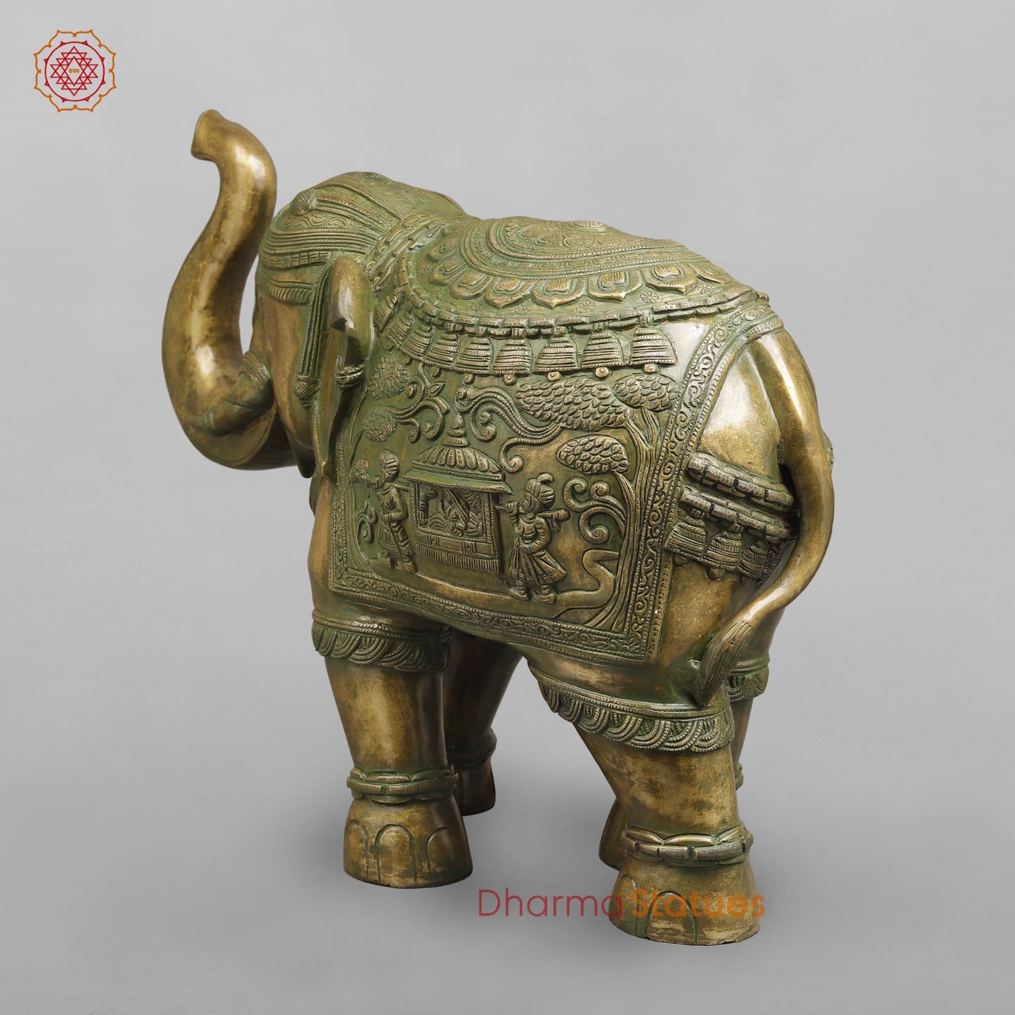 Brass Elephants With Doli Carving Fine, Patina Finish 27”