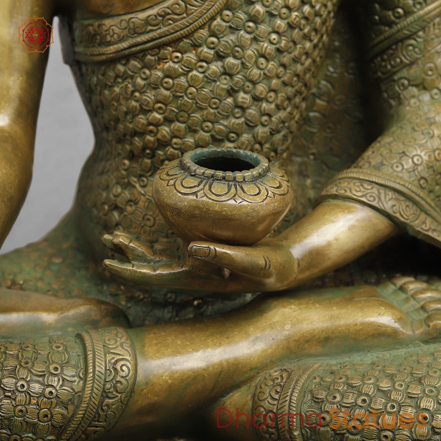 Brass Buddha Seated sakyamuni (Bhumi spasht), Antique Patina Finish 22”