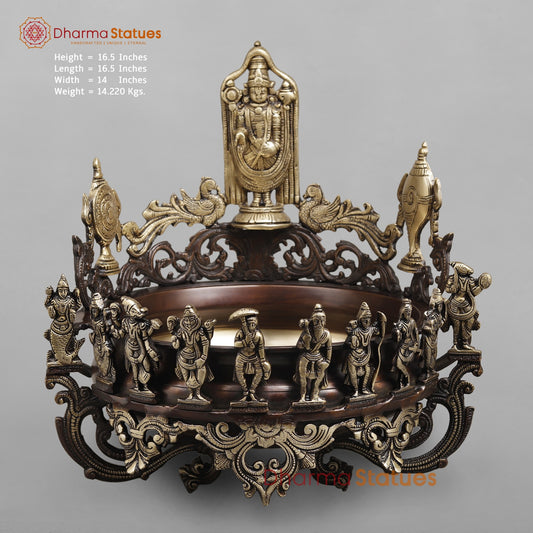 Brass Tirupati Balaji urli With Dasvatar Fine, Copper and Gold Finish 16.5"
