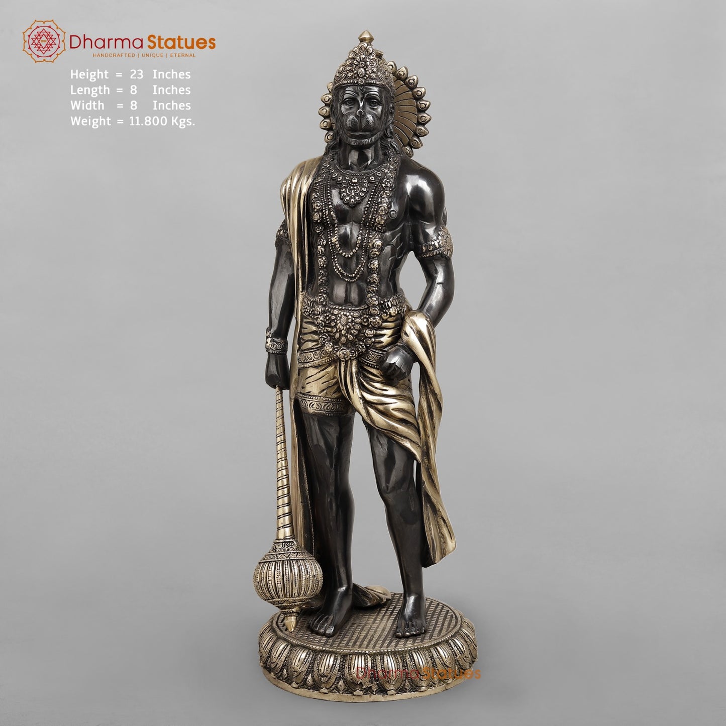 Brass Bahubali Hanunan ji Standing Fine, Royal Black Finish 23"