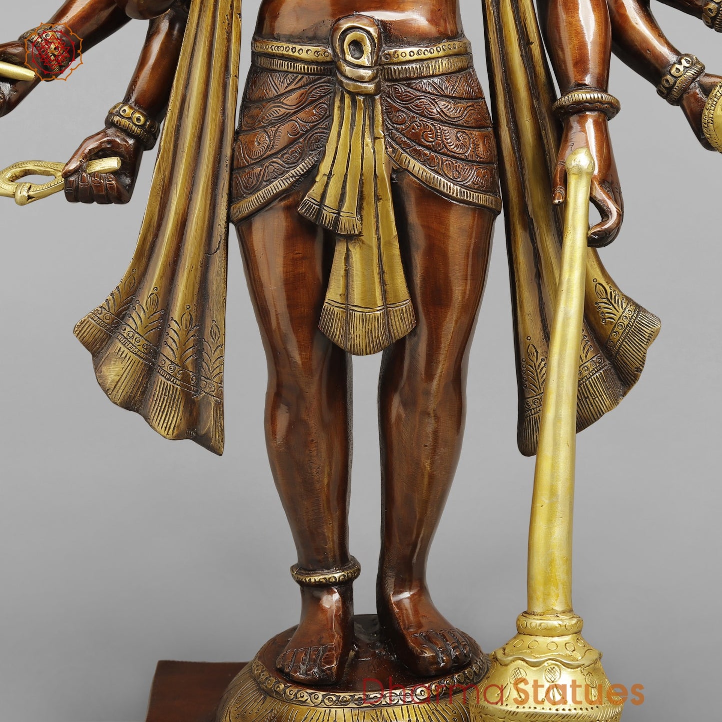 Brass Panchmukhi Hanuman Ji Standing Fine, Copper And Gold 30"