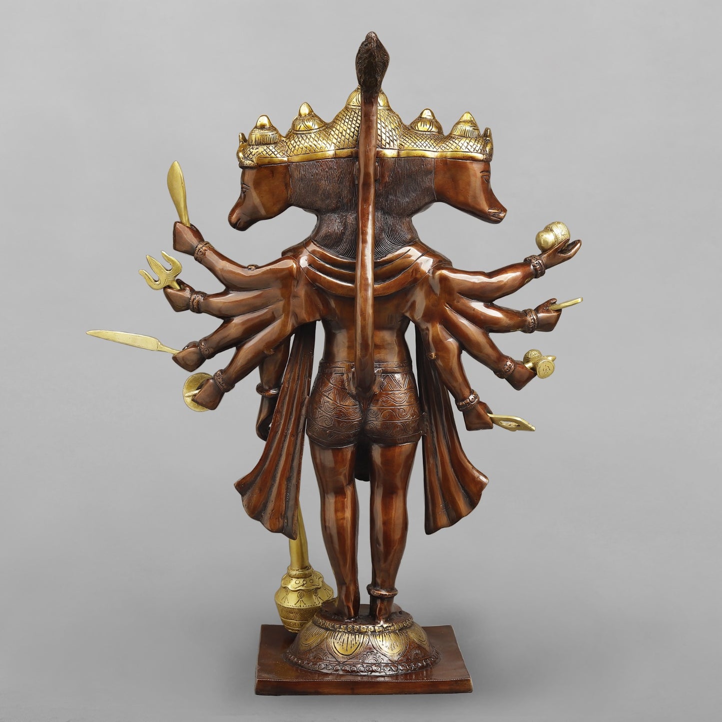 Brass Panchmukhi Hanuman Ji Standing Fine, Copper And Gold 30"