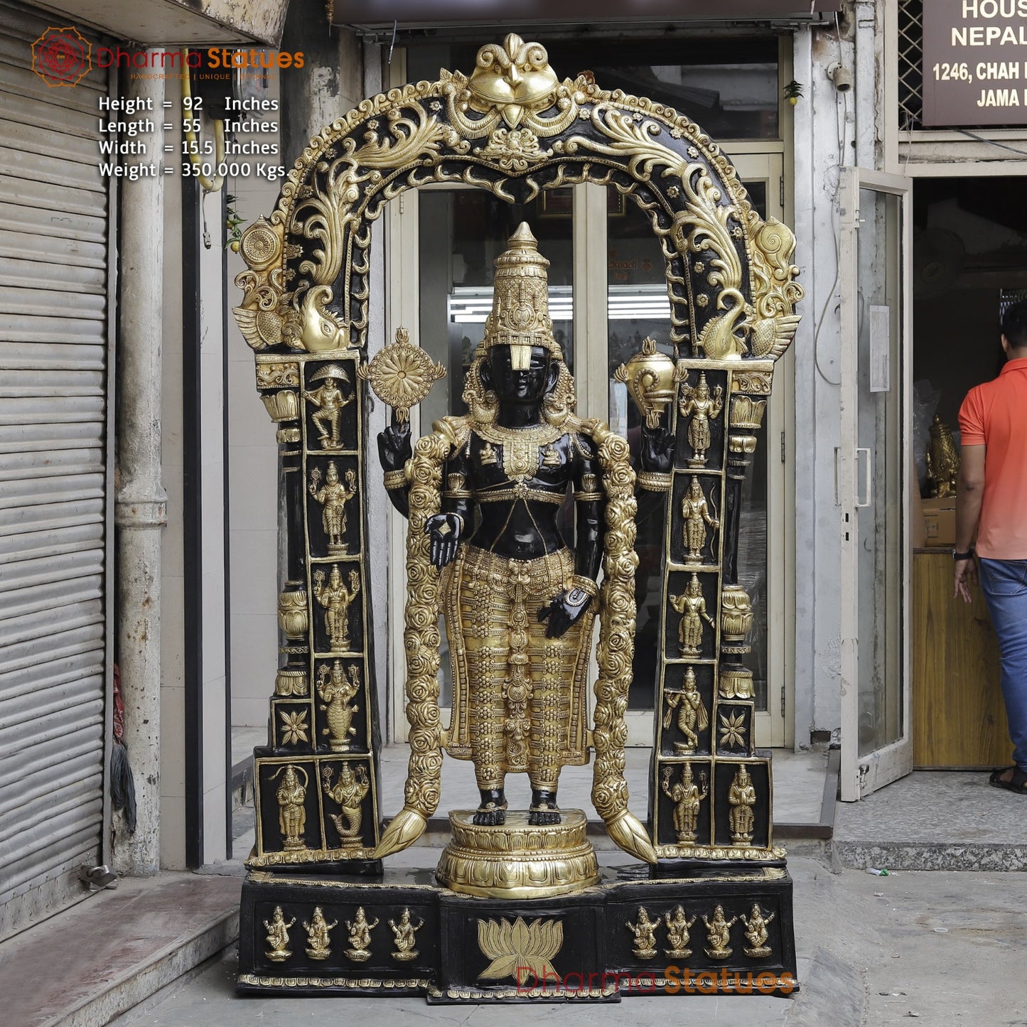 Brass Balaji Large with Dasvatar And Ashtlakshmi Arch Fine, Black And Gold Finish 92"