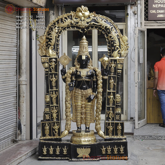 Brass Balaji Large with Dasvatar And Ashtlakshmi Arch Fine, Black And Gold Finish 92"