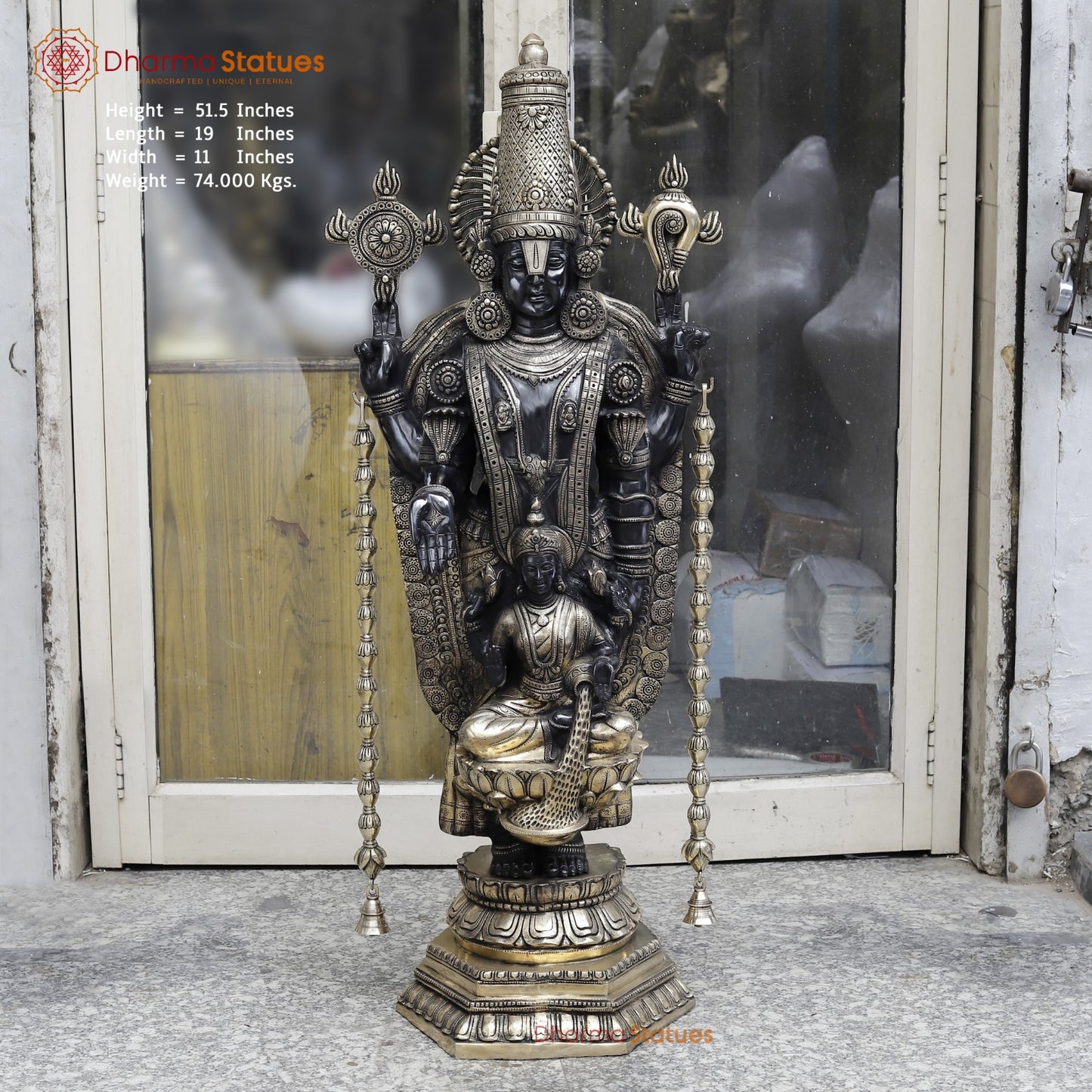 Brass Tirupati Balaji With Dhanlakshmi Fine, Black and Gold Finish 52”