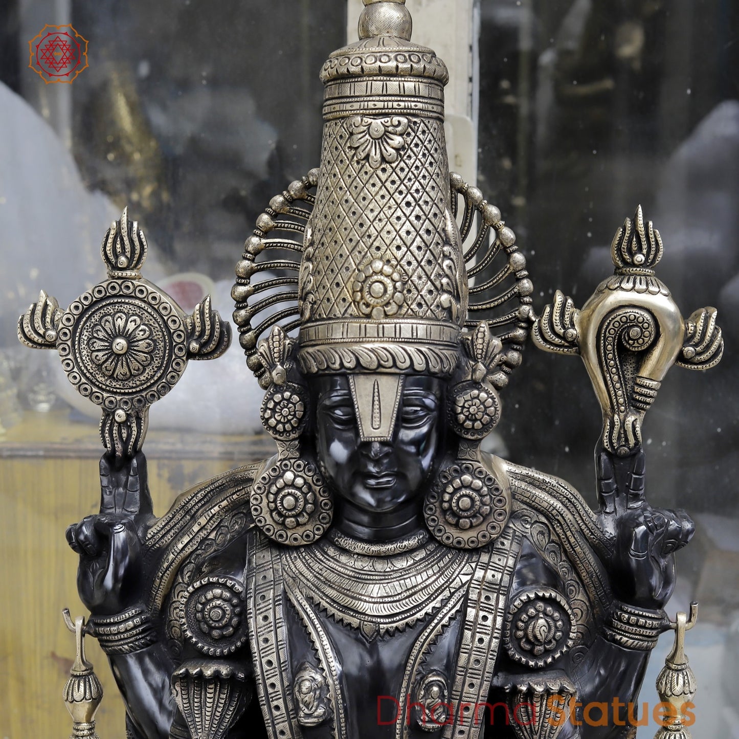 Brass Tirupati Balaji With Dhanlakshmi Fine, Black and Gold Finish 52”