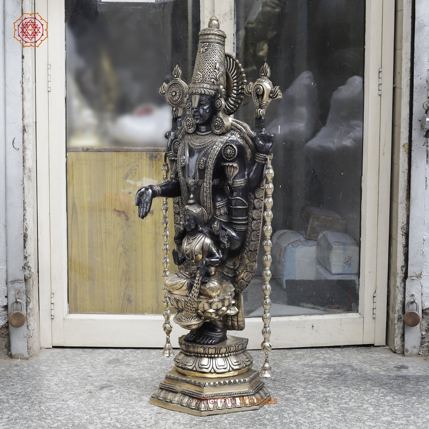 Brass Tirupati Balaji With Dhanlakshmi Fine, Black and Gold Finish 52”