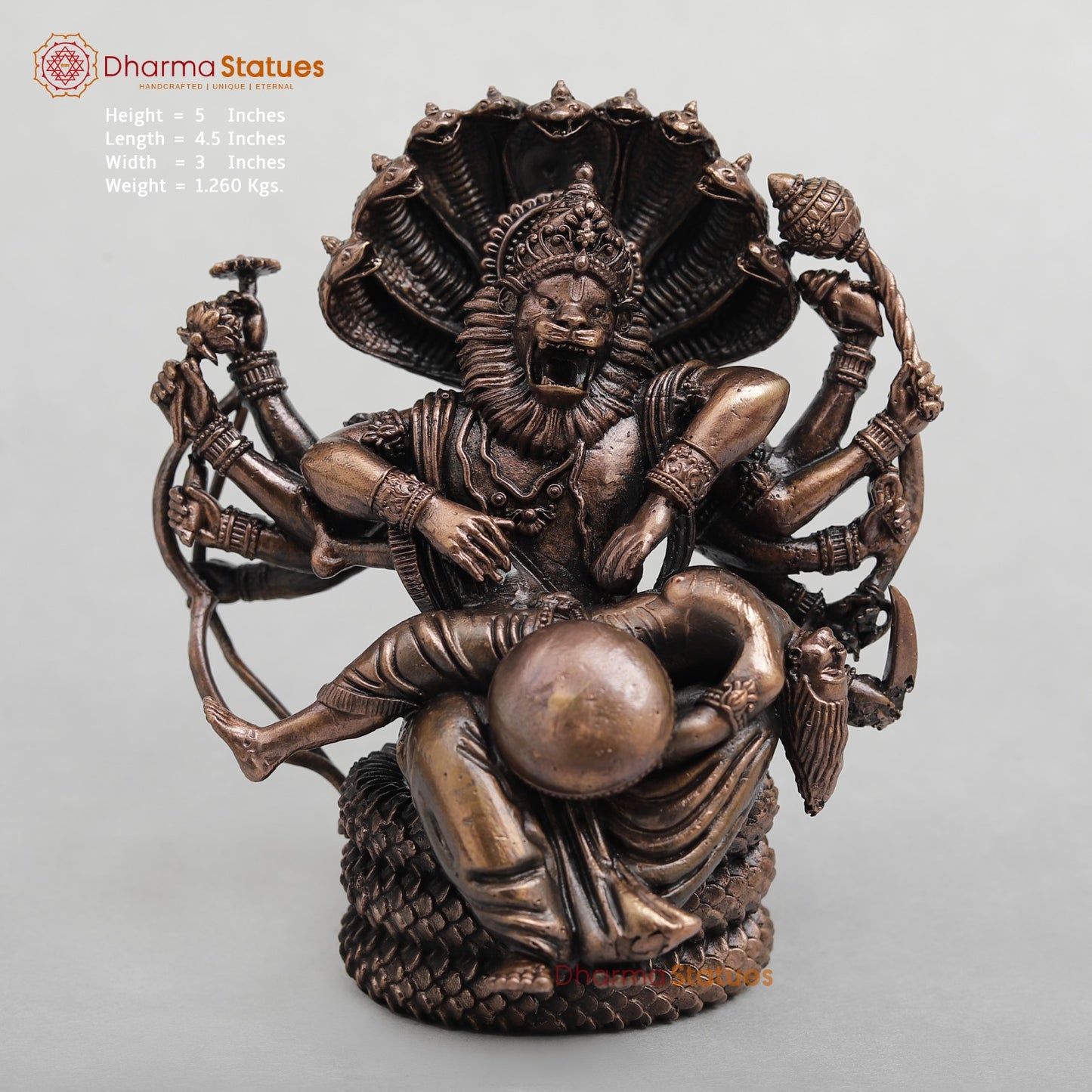 Copper Narsimha with Hiranyakashipu Fine 5"