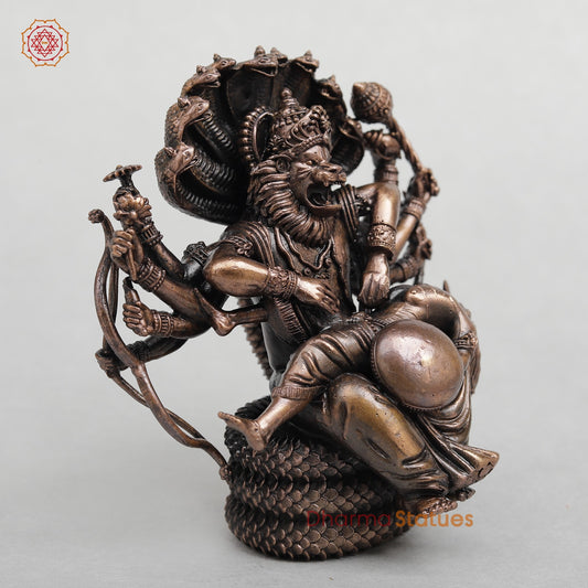 Copper Narsimha with Hiranyakashipu Fine 5"