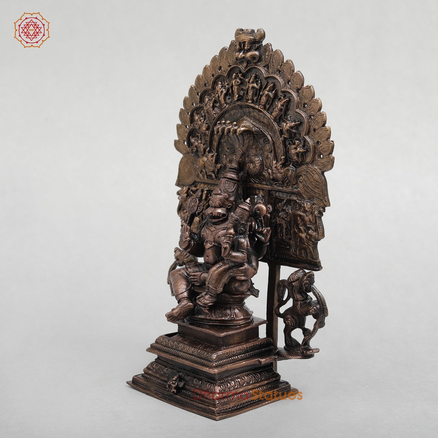 Copper Narsimha Seated With Arch Fine 9"