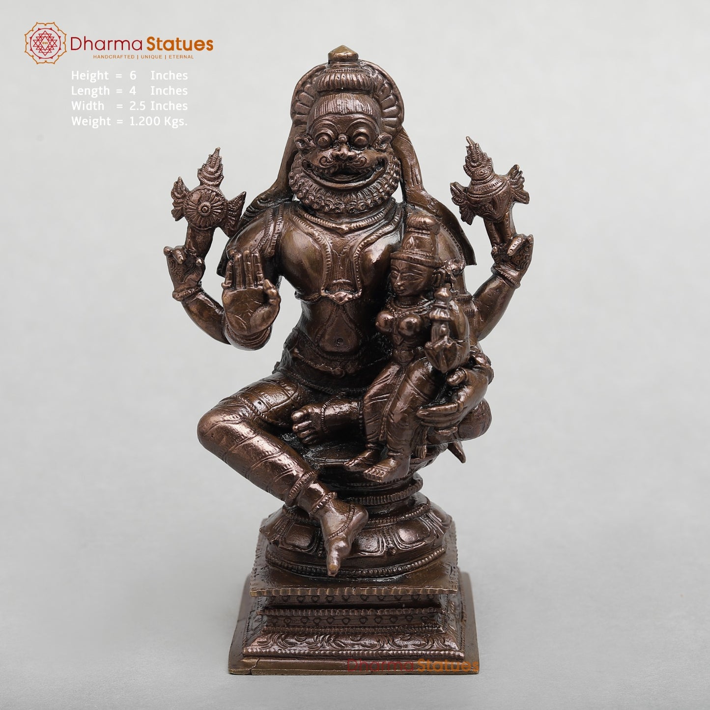 Copper Narsimha Seated With Lakshmi Fine 6"
