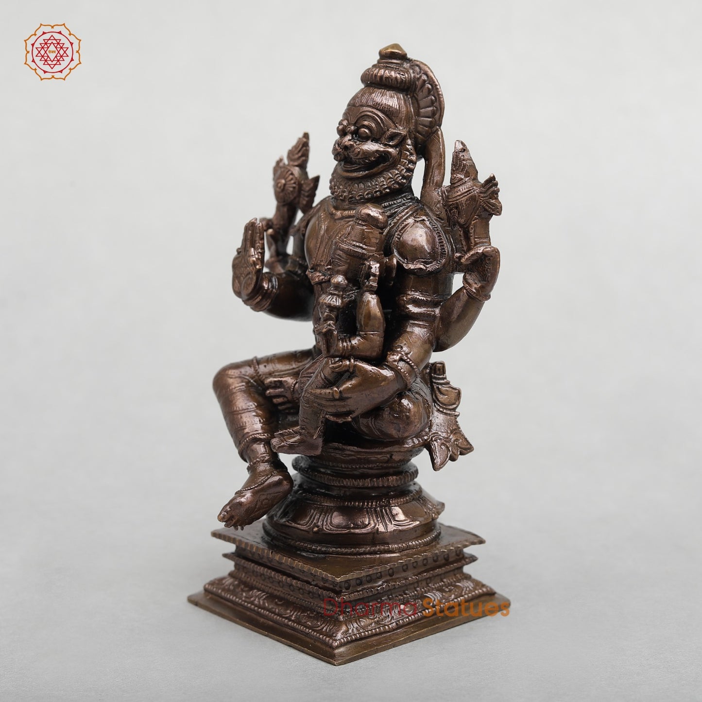 Copper Narsimha Seated With Lakshmi Fine 6"