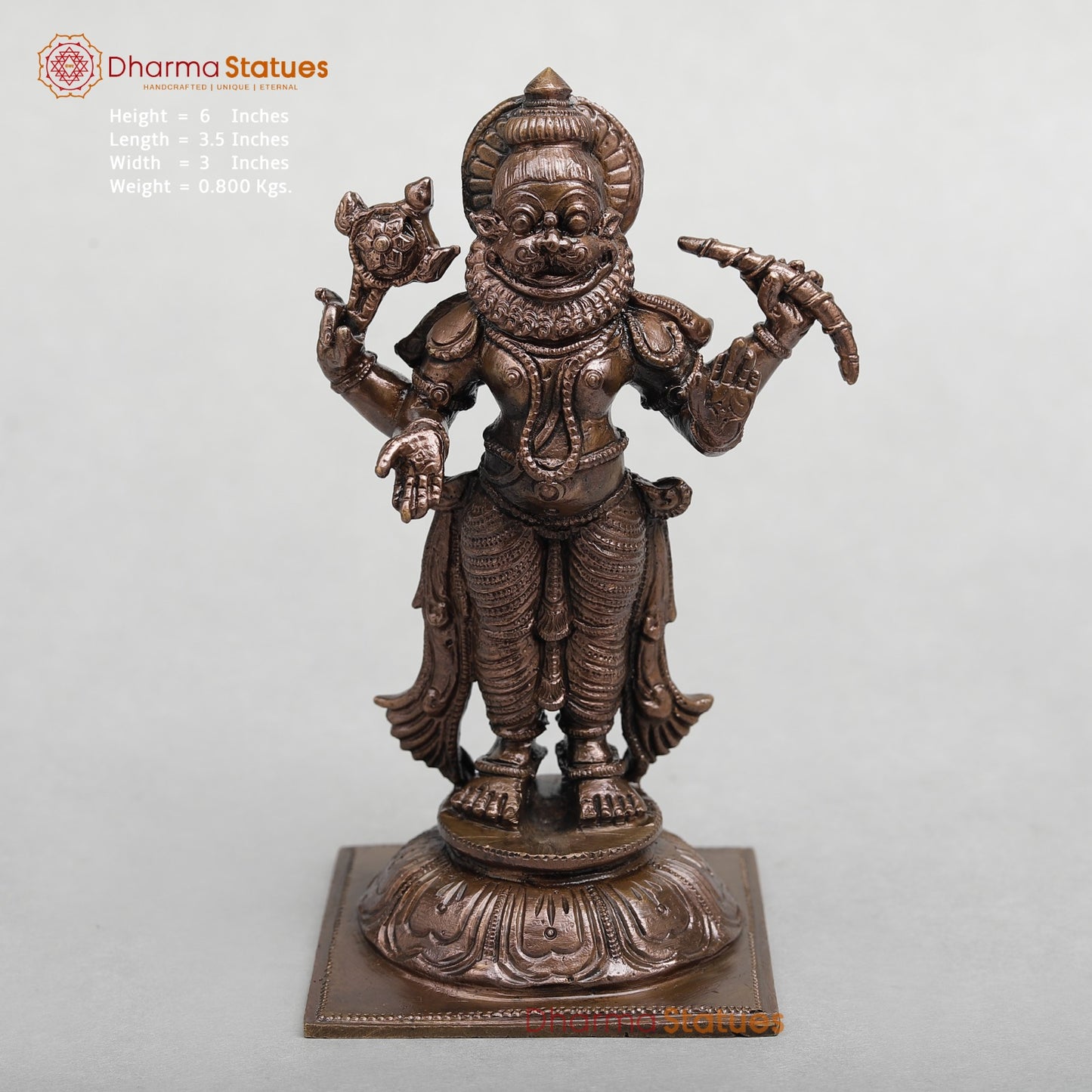 Copper Narsimha Standing Fine 6"
