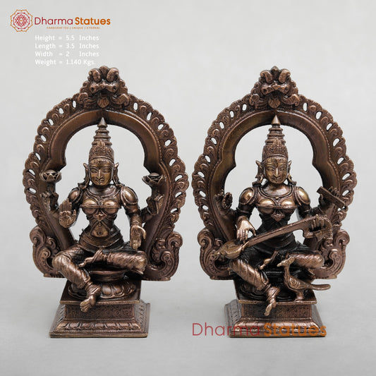 Copper Lakshmi Saraswati with Arch Seated fine 5.5"
