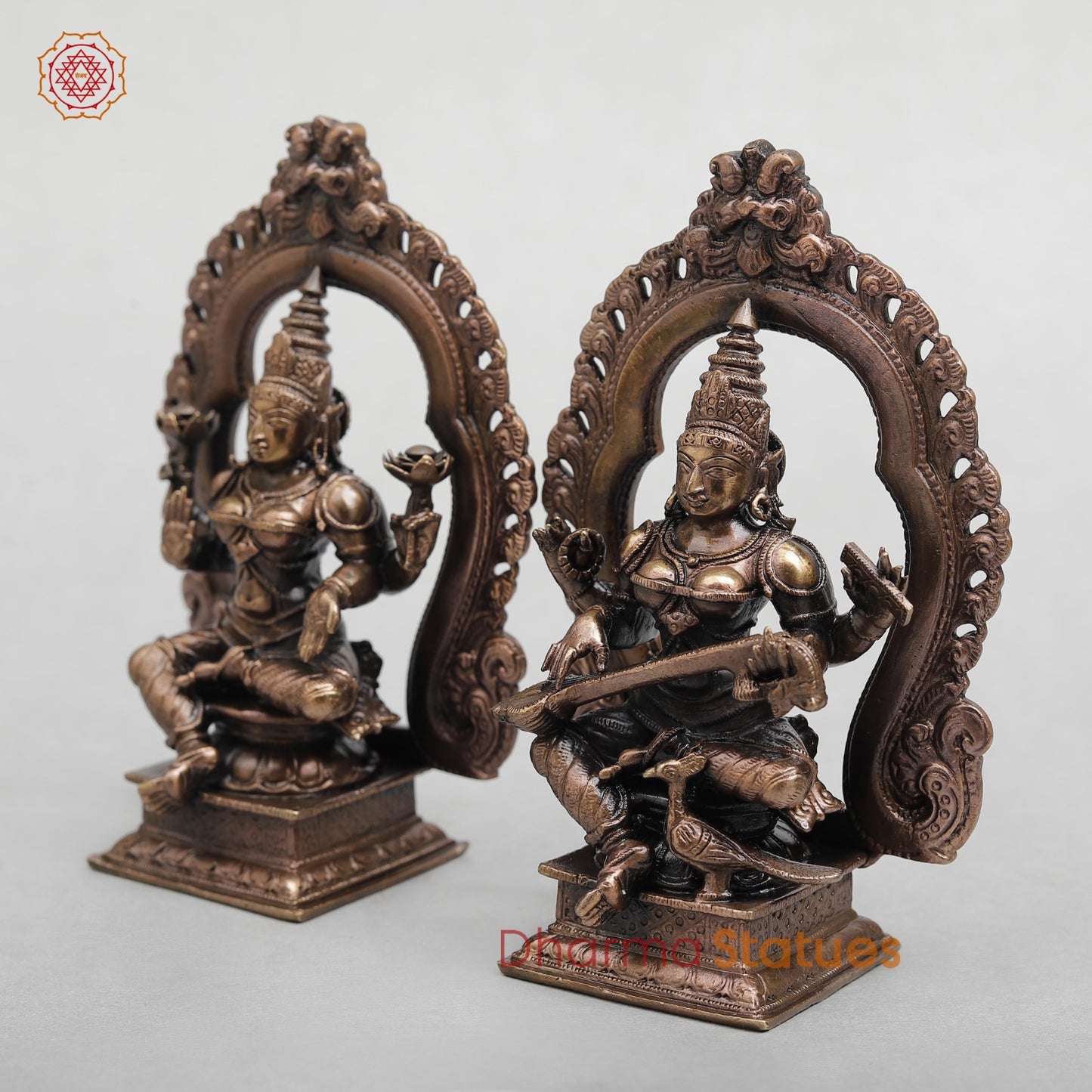 Copper Lakshmi Saraswati with Arch Seated fine 5.5"