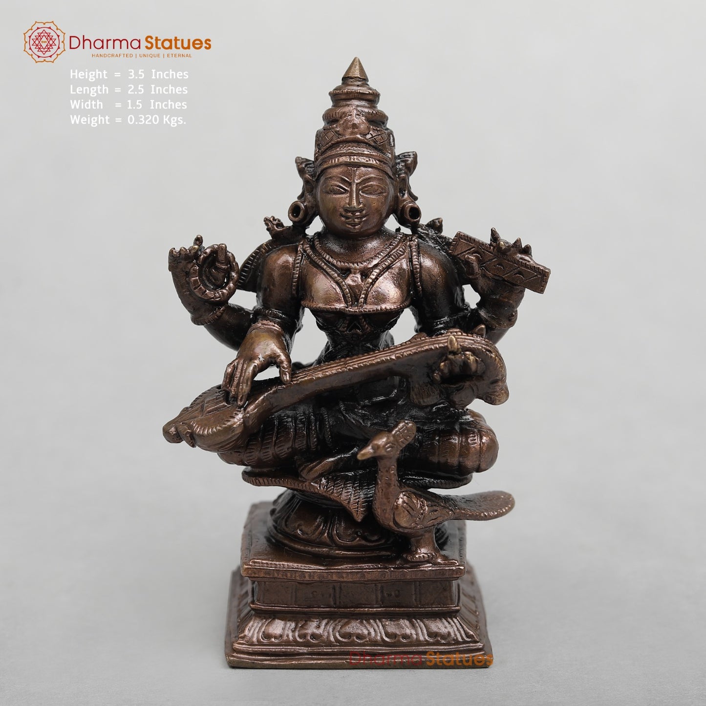 Copper Saraswati Seated Fine 3.5”