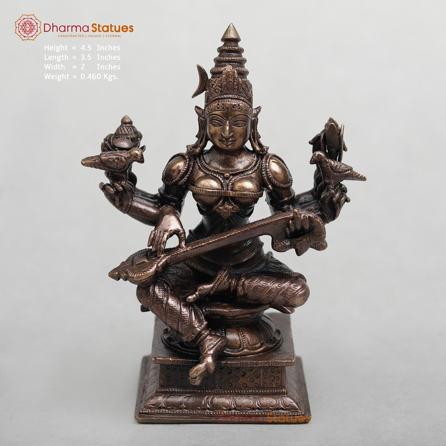 Copper Saraswati Seated Fine 4.5”