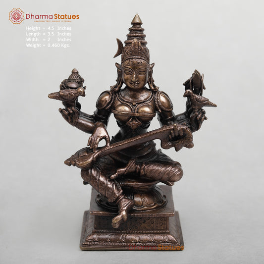 Copper Saraswati Seated Fine 4.5”