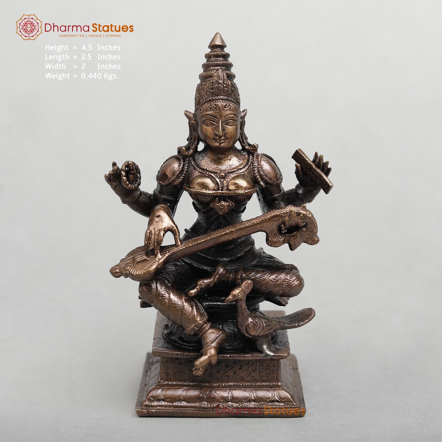 Copper Saraswati Seated Fine 4.5”