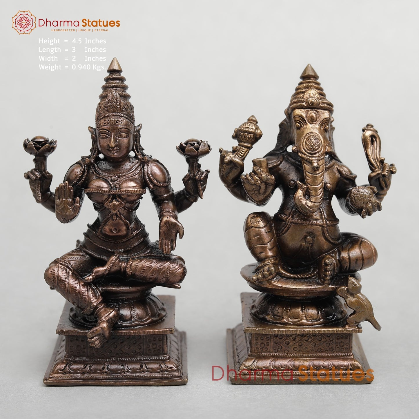 Copper Lakshmi Ganesh set seated 4.5”