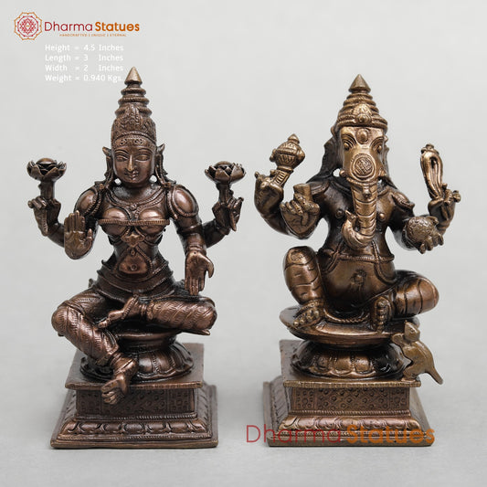 Copper Lakshmi Ganesh set seated 4.5”