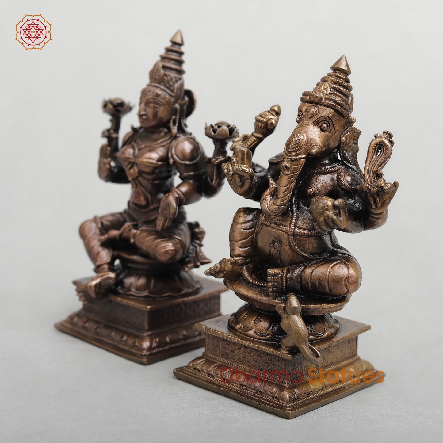 Copper Lakshmi Ganesh set seated 4.5”
