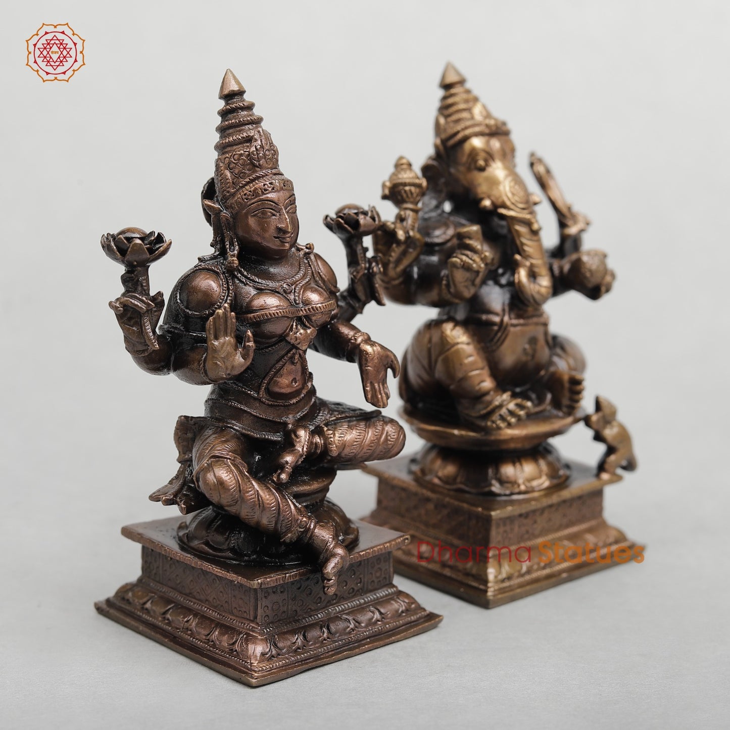 Copper Lakshmi Ganesh set seated 4.5”