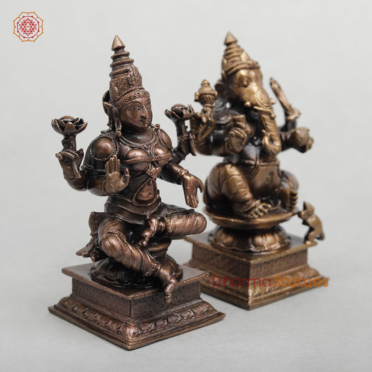 Copper Lakshmi Ganesh set seated 4.5”