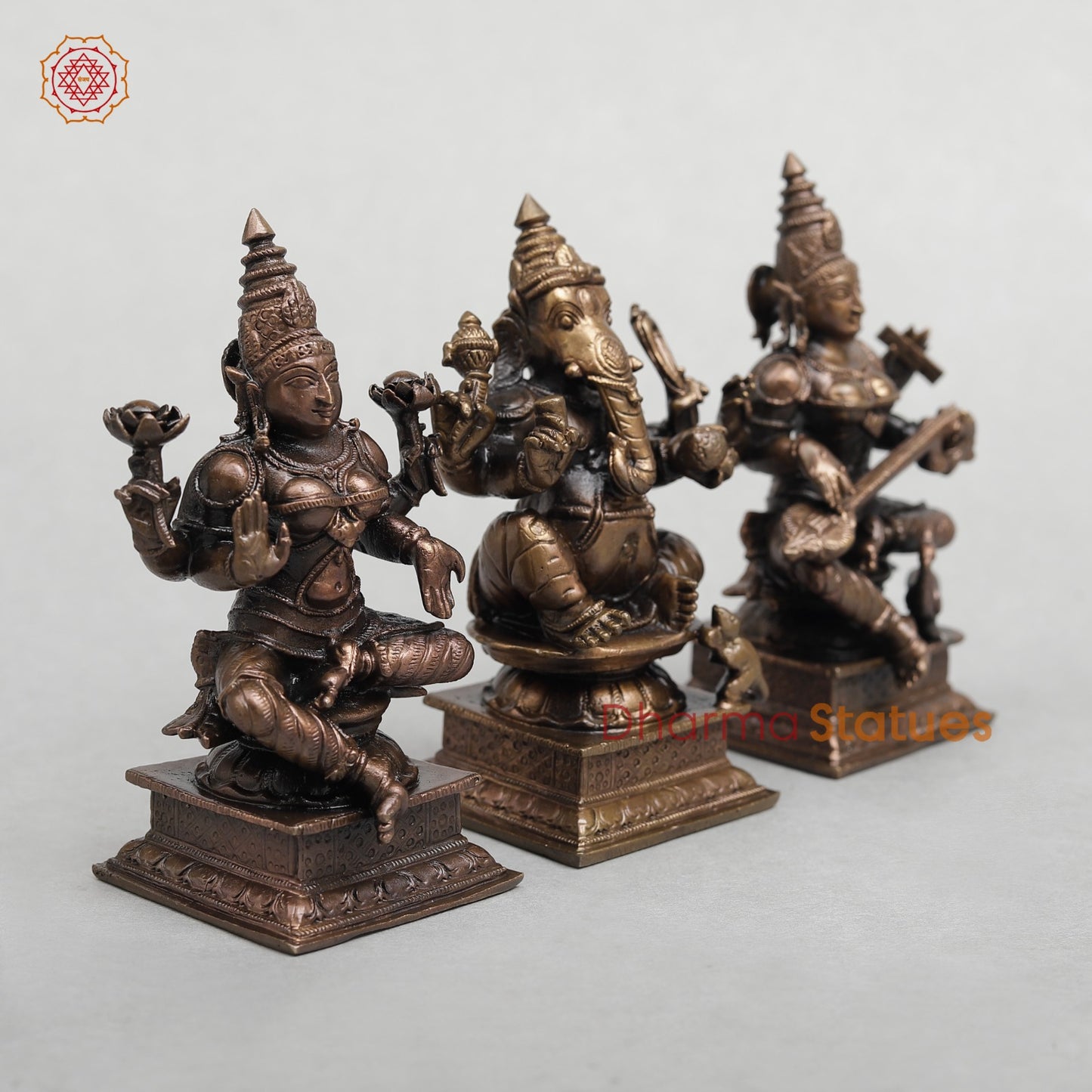 Copper Lakshmi Ganesh Saraswati set seated 4.5”