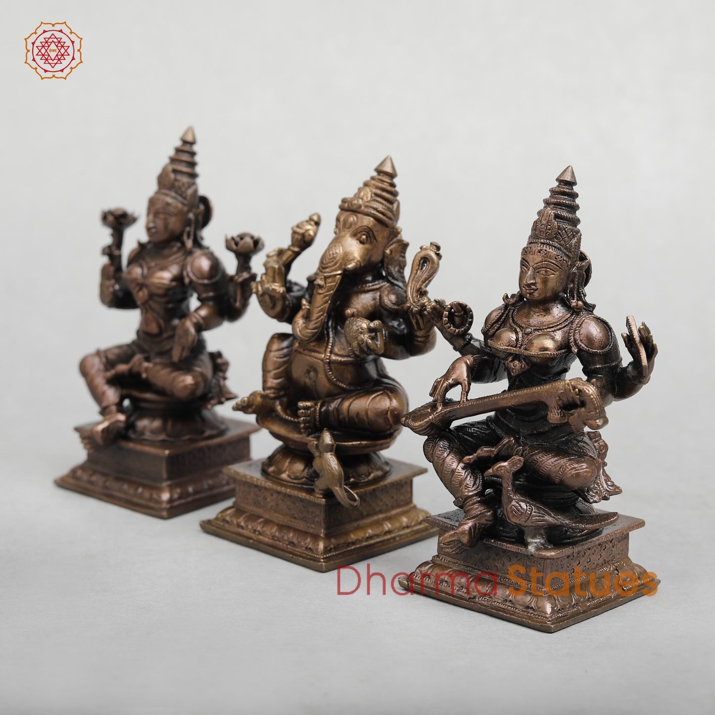 Copper Lakshmi Ganesh Saraswati set seated 4.5”