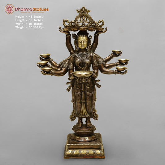 Brass Deep Lady With Multiple Hands (South India Made) Fine, Copper and Smooth Finish 48”