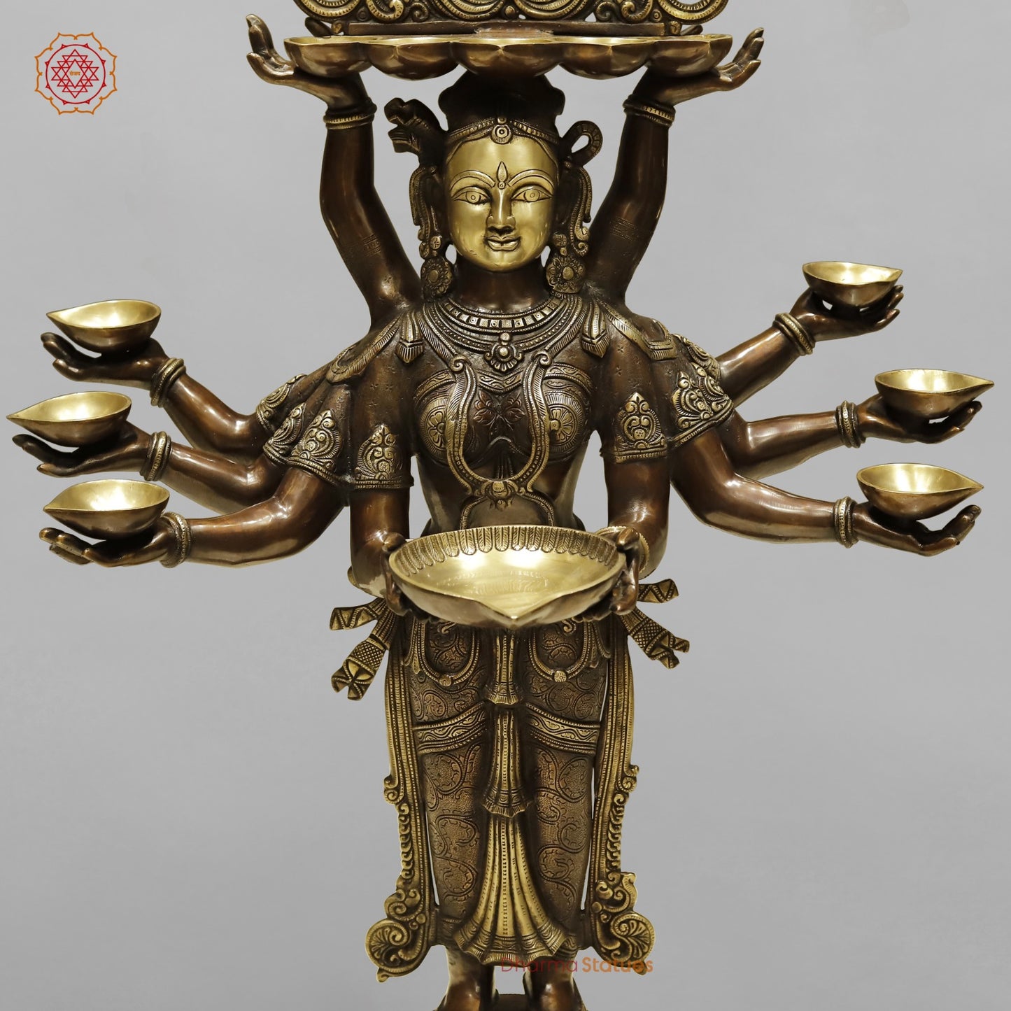 Brass Deep Lady With Multiple Hands (South India Made) Fine, Copper and Smooth Finish 48”