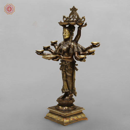 Brass Deep Lady With Multiple Hands (South India Made) Fine, Copper and Smooth Finish 48”