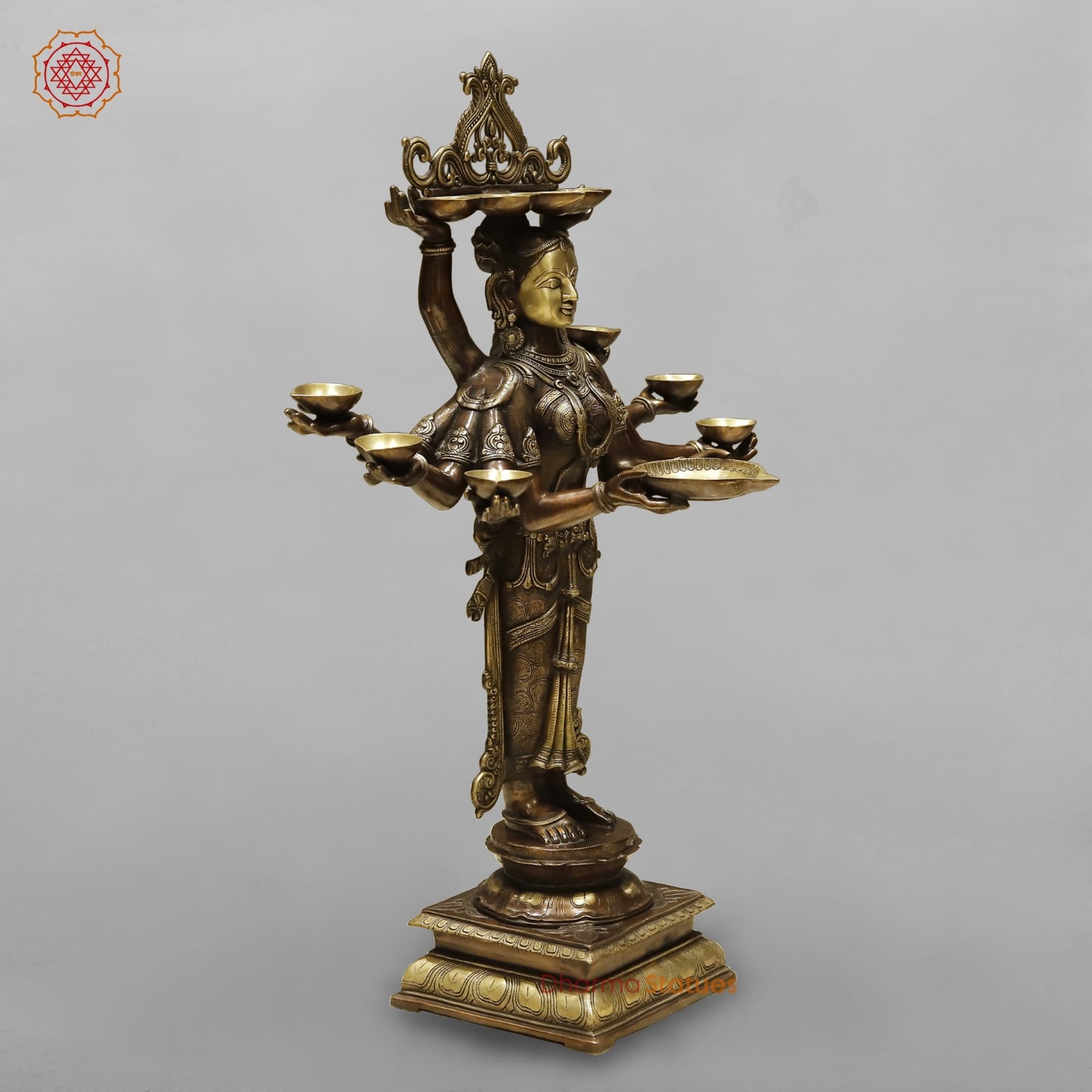 Brass Deep Lady With Multiple Hands (South India Made) Fine, Copper and Smooth Finish 48”